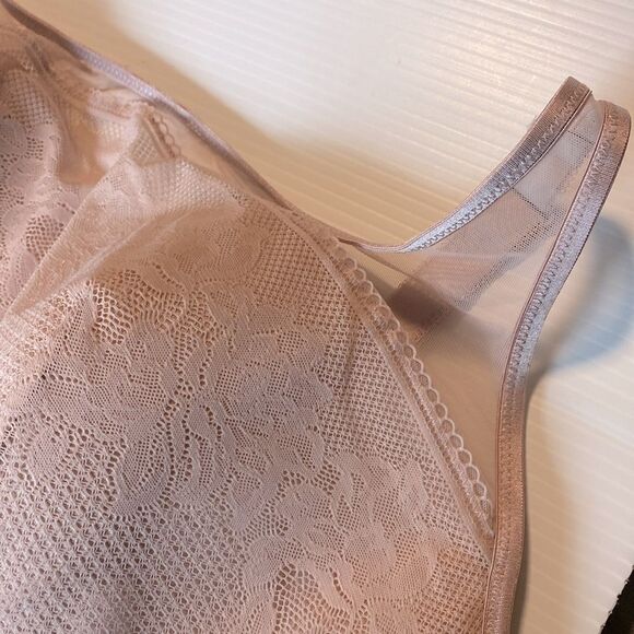 Soma Curves Scoop Neck Bralette padded lace tan beige mesh bra no underwire XL - Picture 4 of 8